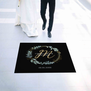 Simple, elegant, monogram eucalyptus wedding floor decals