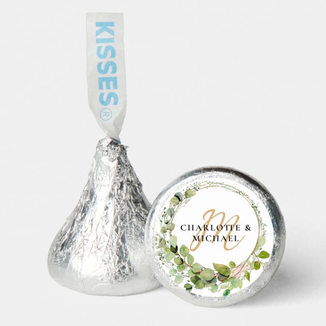 Simple, elegant, monogram eucalyptus wedding hershey®'s kisses® (Front)