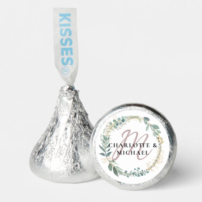 Simple, elegant, monogram eucalyptus wedding  hershey®'s kisses® (Front)