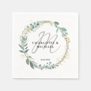 Simple, elegant, monogram eucalyptus wedding  napkins