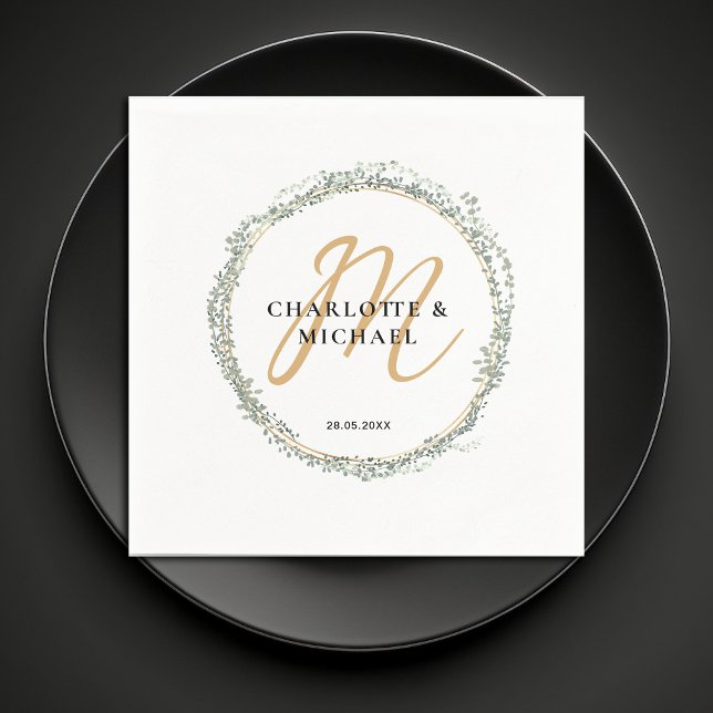 Simple, elegant, monogram eucalyptus wedding  napkins (Creator Uploaded)