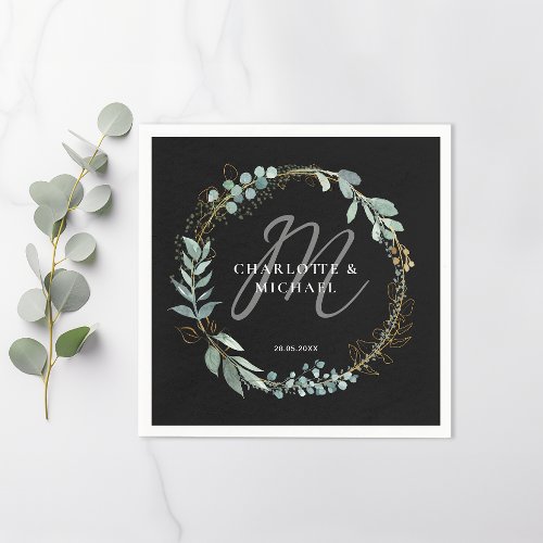 Simple elegant monogram eucalyptus wedding  napkins