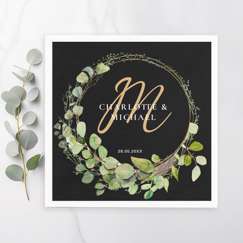 Simple elegant monogram eucalyptus wedding    napkins