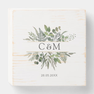 Simple, elegant, monogram, eucalyptus wedding wooden box sign