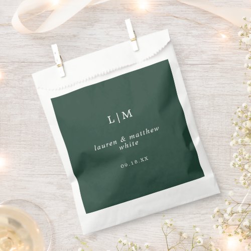 Simple Elegant Monogram Forest Green Wedding Favor Bag