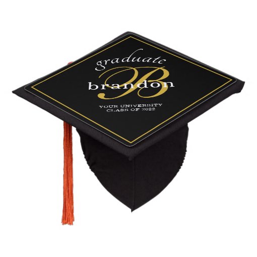 Simple Elegant Monogram Gold Black Graduation Graduation Cap Topper ...