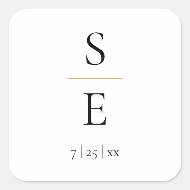 Simple Elegant Monogram Gold Wedding Square Sticker (Front)