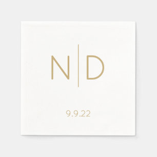 Simple Elegant Monogram Gold Wedding with Date Napkins