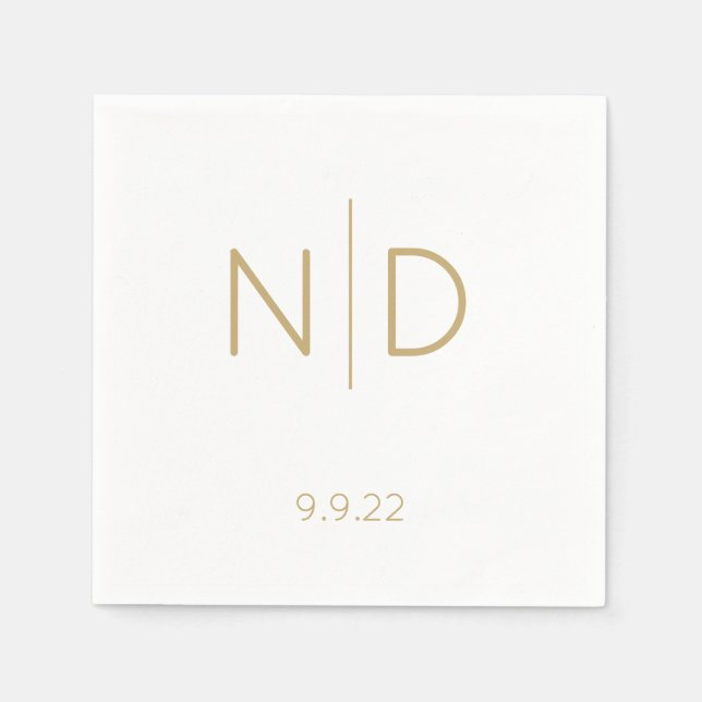Simple Elegant Monogram Gold Wedding with Date Napkins (Front)