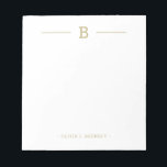 Simple Elegant Monogram Gold White Notepad<br><div class="desc">Easily add your custom monogram initial and name to this elegant gold and white notepad.</div>