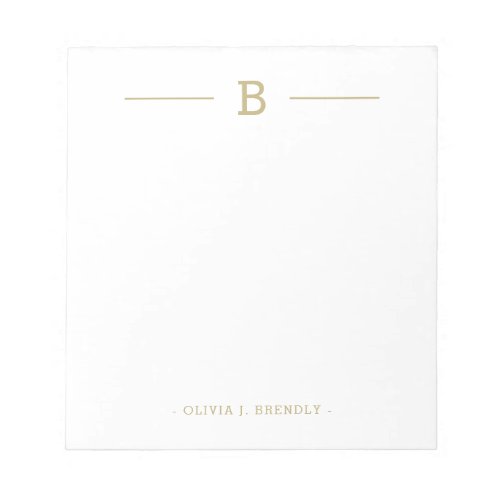 Simple Elegant Monogram Gold White Notepad