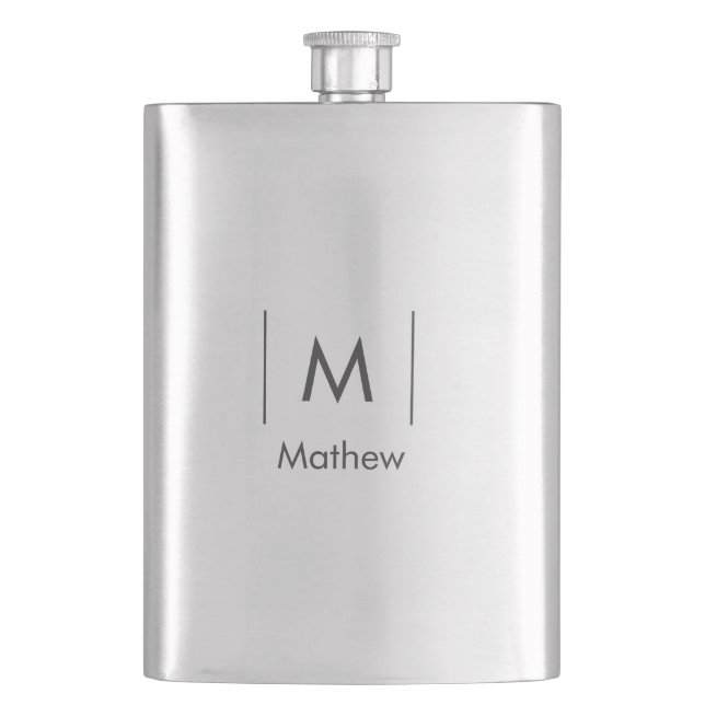 Simple elegant monogram groomsman man lines name  flask (Front)