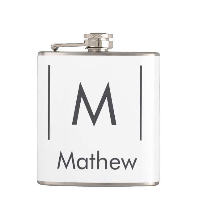Simple elegant monogram groomsman man lines name  flask (Front)