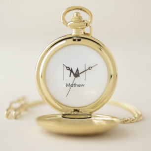 Simple elegant monogram groomsman man lines name pocket watch