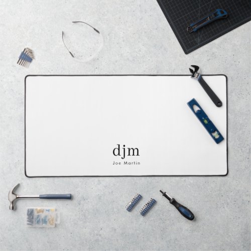 Simple Elegant Monogram Minimalist Black  White Desk Mat