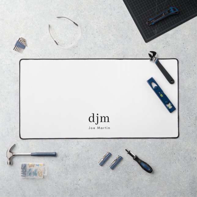 Simple Elegant Monogram Minimalist Black & White Desk Mat (Workstation)