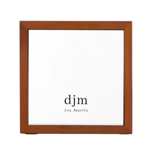 Simple Elegant Monogram Minimalist Black  White Desk Organizer