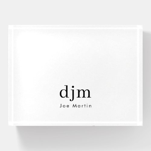 Simple Elegant Monogram Minimalist Black  White Paperweight