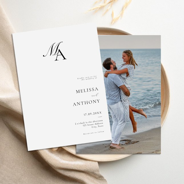 Simple Elegant Monogram Modern Photo Wedding Invitation (Creator Uploaded)