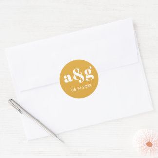 Simple, elegant monogram mustard yellow wedding classic round sticker