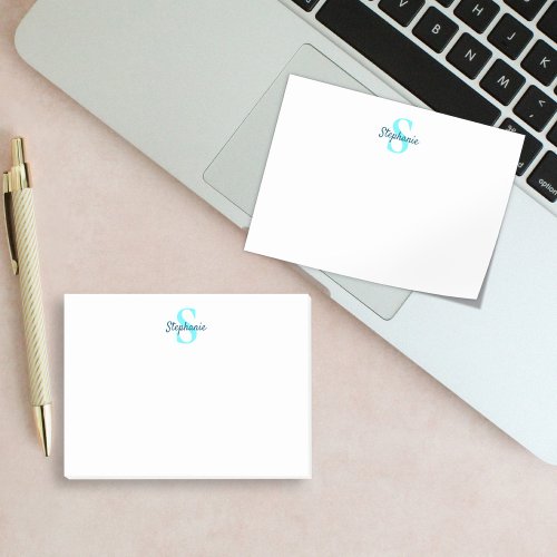 Simple Elegant Monogram Name Aqua Blue Post_it Notes