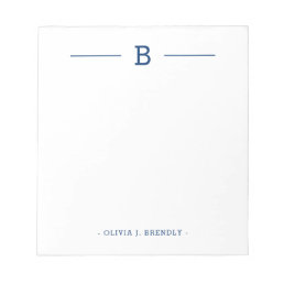 Simple Elegant Monogram Navy White Notepad