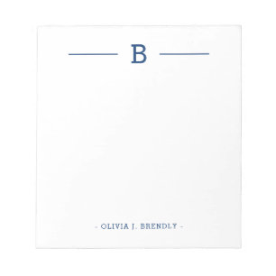 Simple Elegant Monogram Navy White Notepad