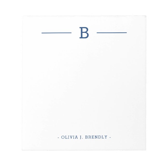Simple Elegant Monogram Navy White Notepad (Front)