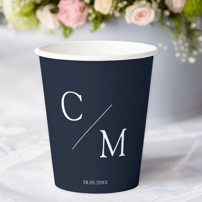 Simple elegant monogram Paper cup (Simple elegant monogram wedding Paper cup with your monogram and date.)
