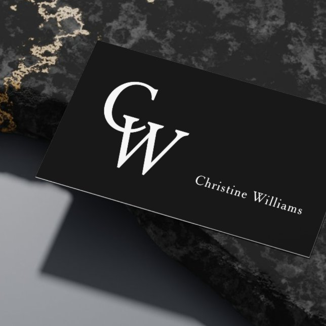 Simple Elegant Monogram Professional Black White Business Card (Black & White Monogram Business Card)