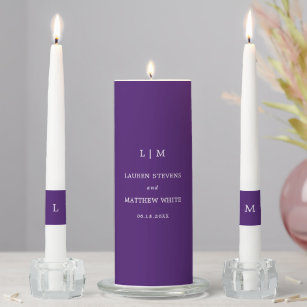 Simple Elegant Monogram Purple Wedding Unity Candle Set