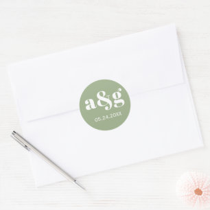 Simple, elegant monogram sage green wedding classic round sticker