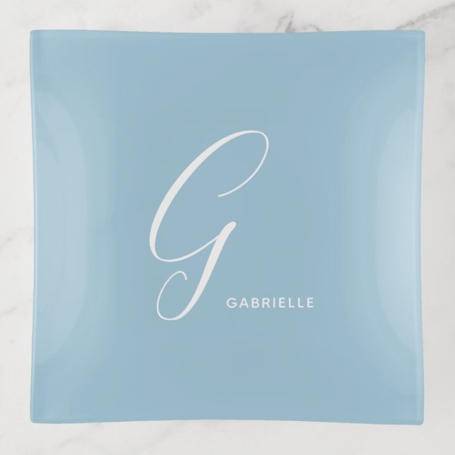 Simple Elegant Monogram Script Letter G Soft Blue Trinket Tray (Front)