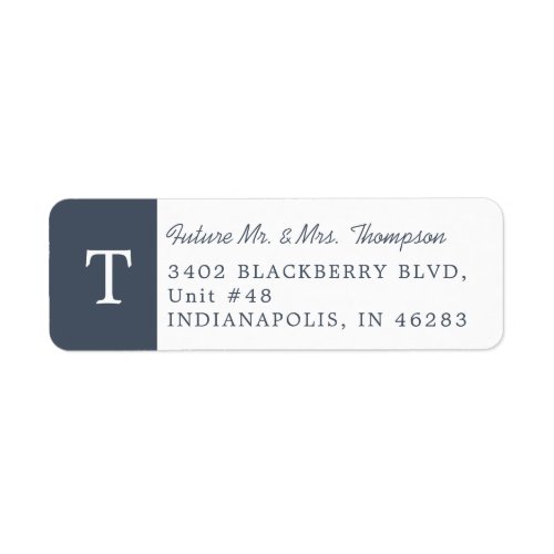 Simple Elegant Monogram Smoky Navy Return Address Label