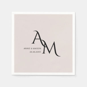 Simple Elegant Monogram Taupe Wedding Napkin