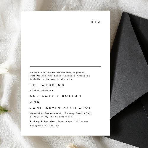 Simple Elegant Monogram Text Black White Wedding Invitation