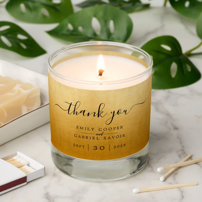 Simple Elegant Monogram Thank You Gold Wedding  Scented Candle (Lit)