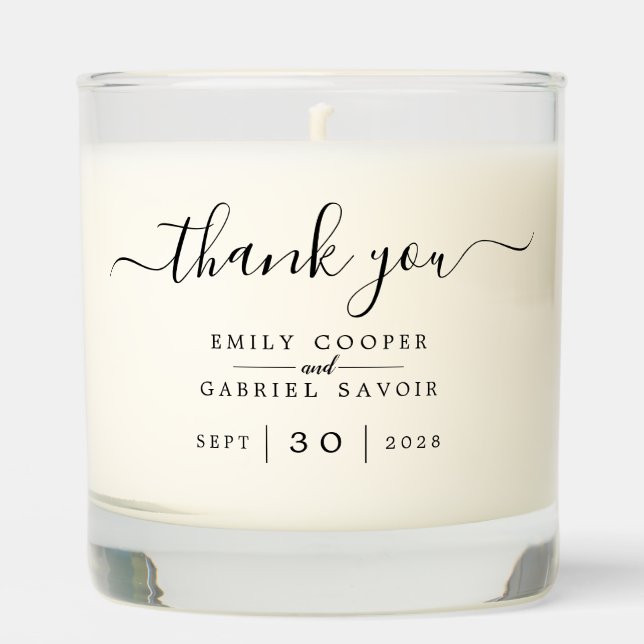 Simple Elegant Monogram Thank You Wedding  Scented Candle (Front)