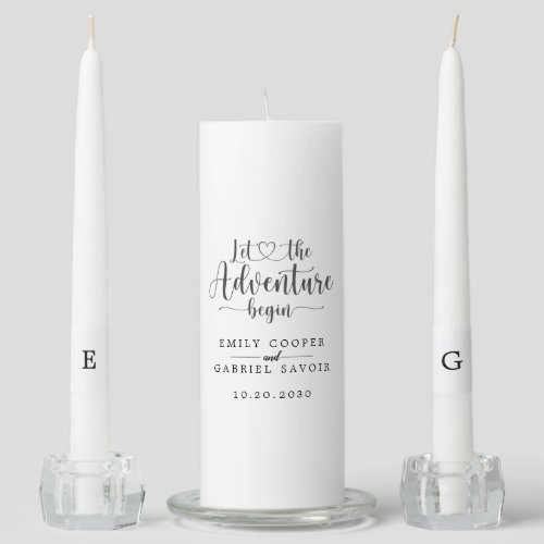 Simple Elegant Monogram Wedding  Adventure Begins Unity Candle Set