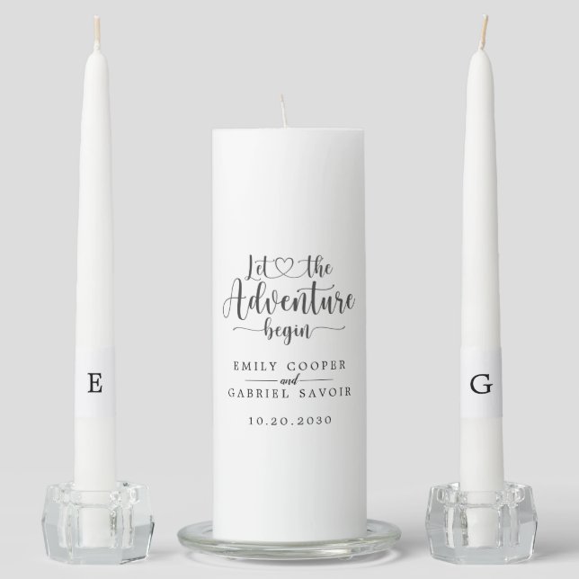 Simple Elegant Monogram Wedding | Adventure Begins Unity Candle Set (Front)