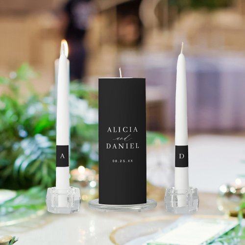 Simple elegant monogram wedding ceremony black unity candle set