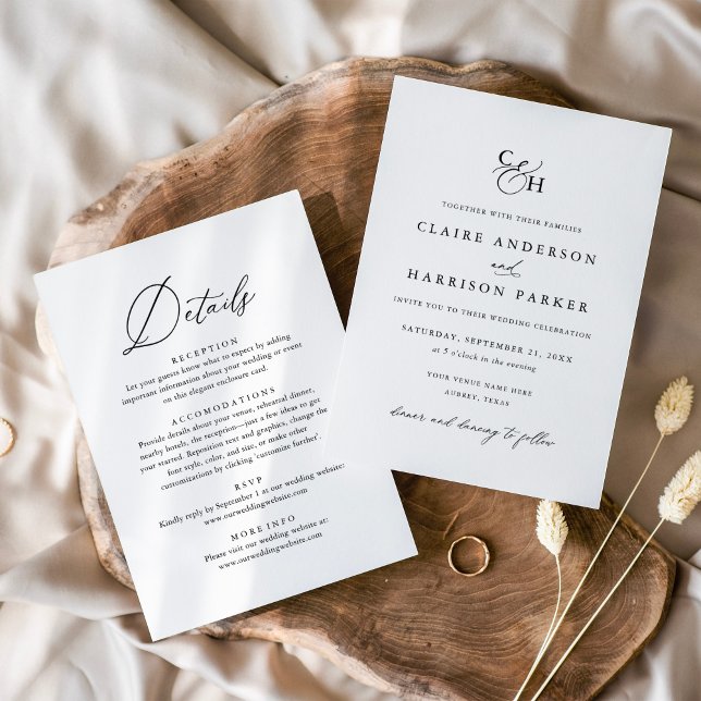Simple Elegant Monogram Wedding Details Invitation (Creator Uploaded)