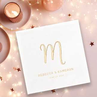 Simple Elegant Monogram Wedding Gold Foil Napkins