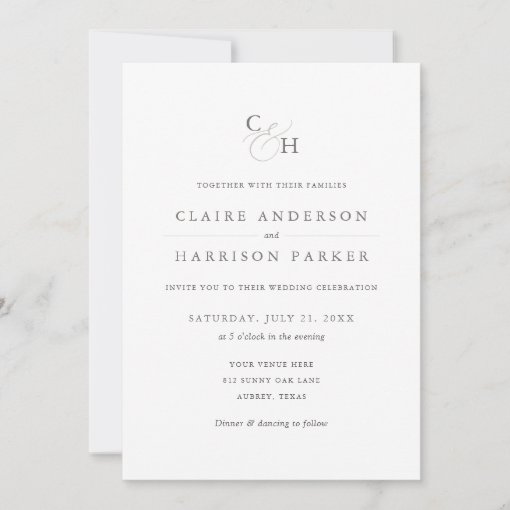 Simple Elegant Monogram Wedding Invitation | Zazzle