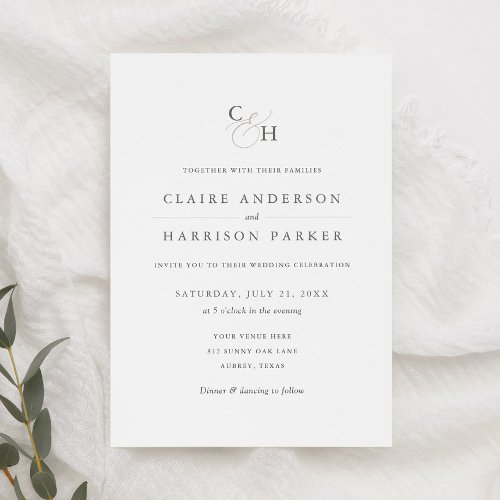 Simple Elegant Monogram Wedding Invitation