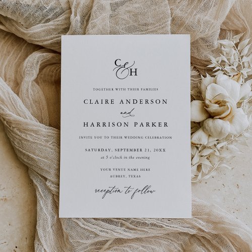 Simple Elegant Monogram Wedding Invitation