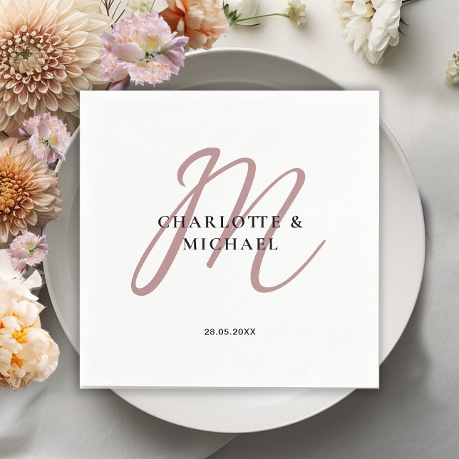 Simple, elegant, monogram wedding napkins (Elegant, Simple, Monogram, Wedding Napkin.)