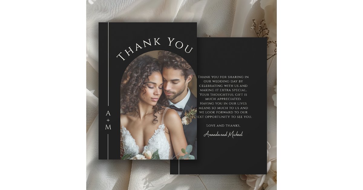 Simple Elegant Monogram Wedding Photo Thank You Card | Zazzle
