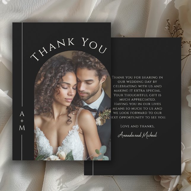 Simple Elegant Monogram Wedding Photo Thank You Card (Includes a sample thank you message to use or personalize with your own wording.)