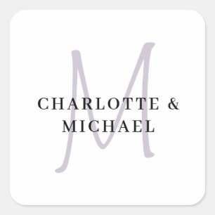 Simple, elegant, monogram wedding square sticker